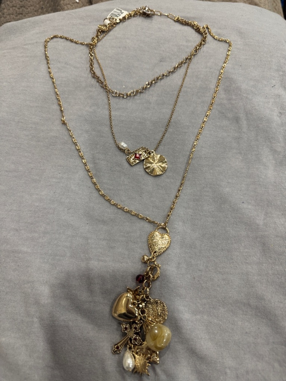 Free People Gold Layered Charm Necklace with Mixed Pendants